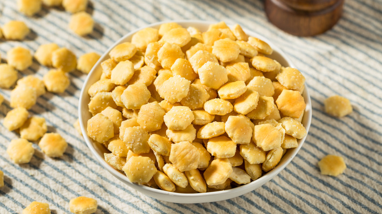 Oyster crackers in white bowl