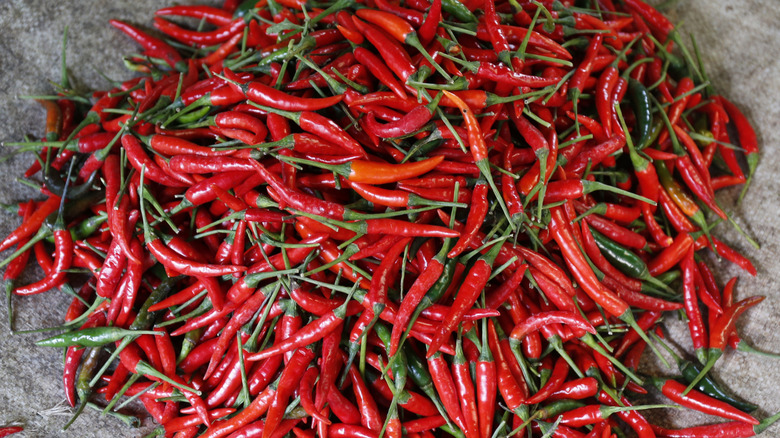 Red Thai chiles in a pile