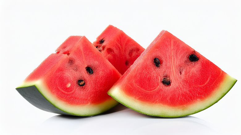 Watermelon slices on white background