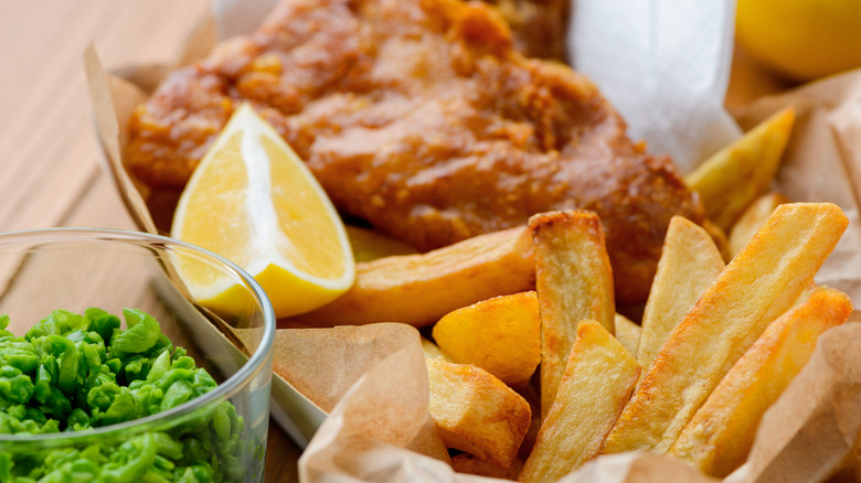 Beer battered fish and chips