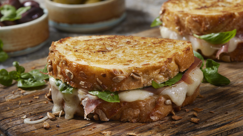 grilled cheese on cutting board