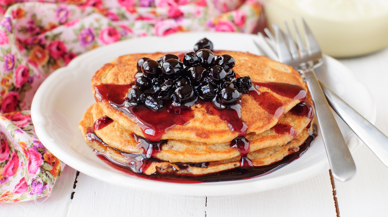 stack of pancakes with blueberries