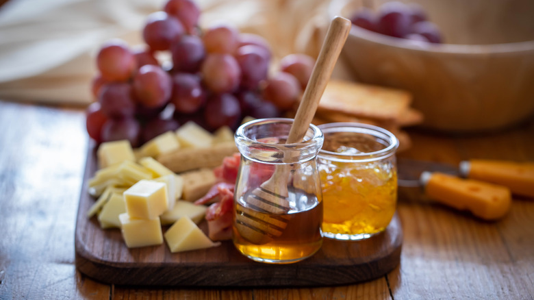 cheese board with fruit preserves