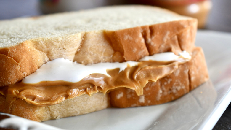 Fluffernutter sandwich on a plate