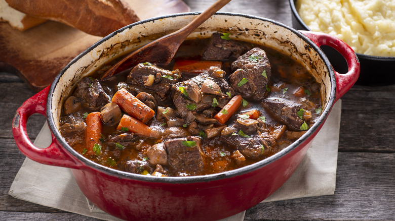 Hearty stew in Dutch oven