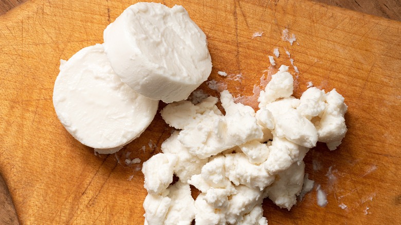 goat cheese on a wooden board