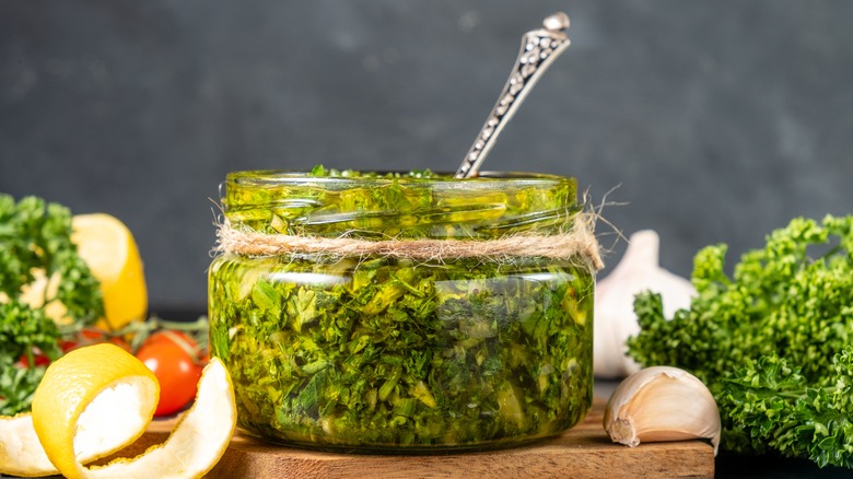 chimichurri in a glass bowl