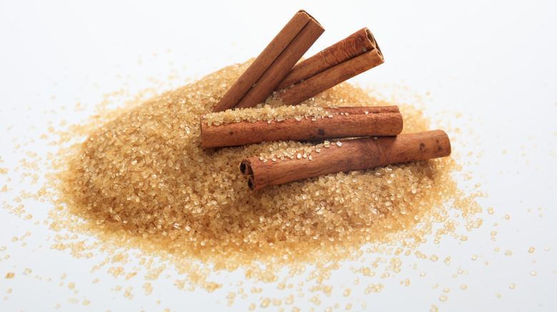 Cinnamon sugar on white background