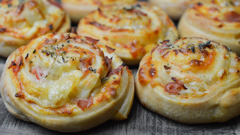 Pizza roll-ups on table