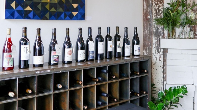 Wine bottles on shelf 