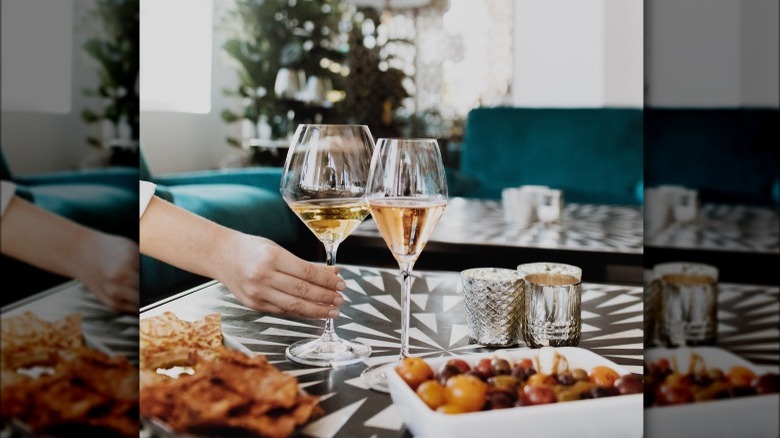 Wine glasses on table