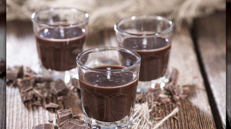 Three shots of chocolate liqueur