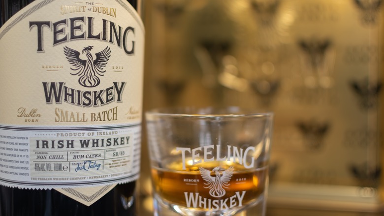 Teeling Small Batch whiskey bottle and Teeling glass