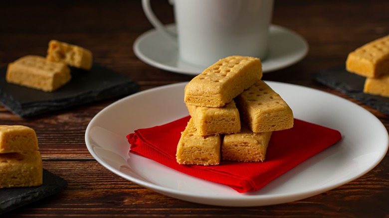 shortbread fingers on red napkin 