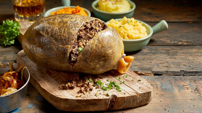 Haggis on cutting board