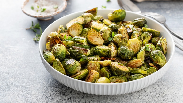 roast Brussel sprouts white bowl