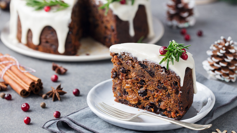 brown cake with white icing