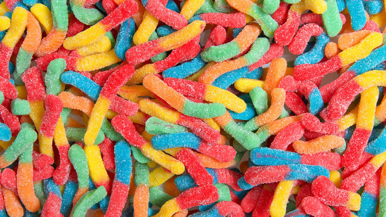 Mound of colorful gummy worms