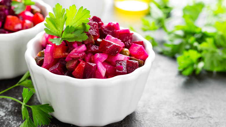 Canned beets and red onion