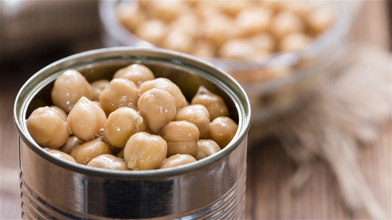 Opened can of chickpeas