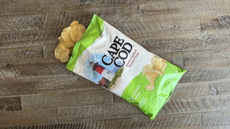 Bag of Cape Cod sour cream and onion chips on table