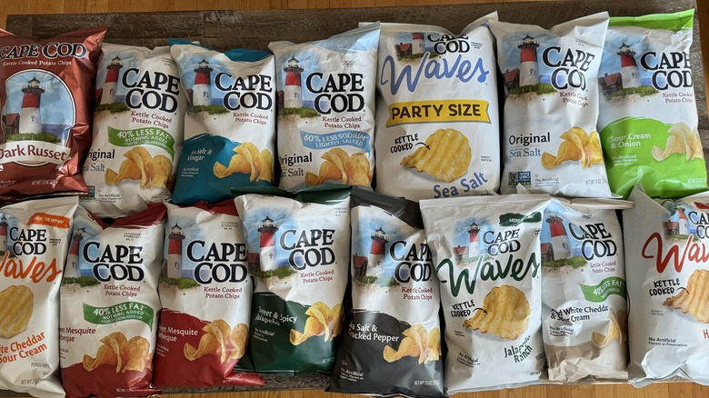 Cape cod chip bags laid out on a table