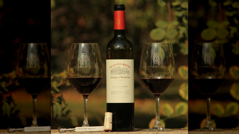 bottle of red wine with two glasses