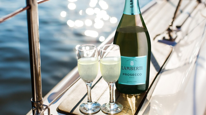 Bottle of Lamberti prosecco with glasses