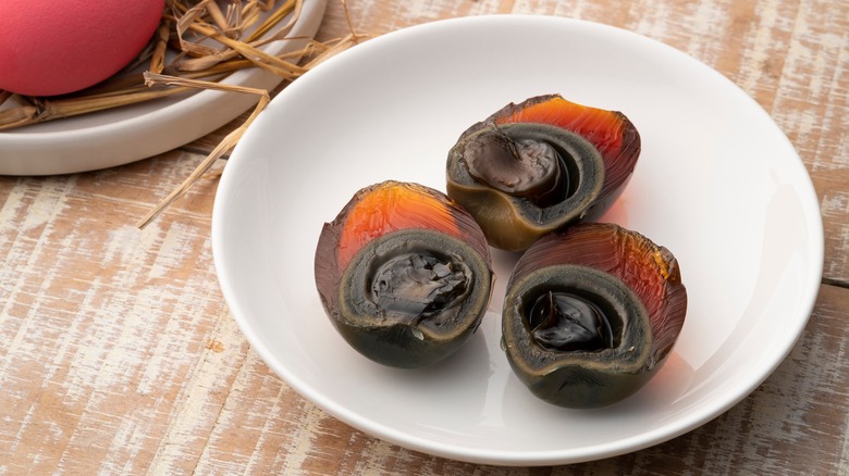 Plate of preserved century eggs