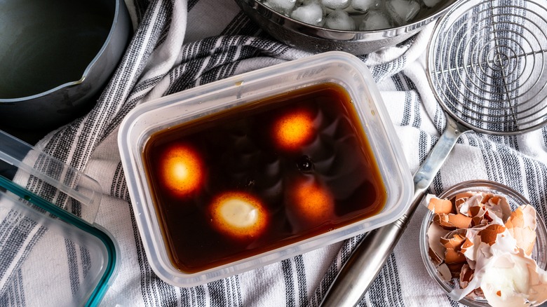 Lu Dan eggs in soy braising liquid