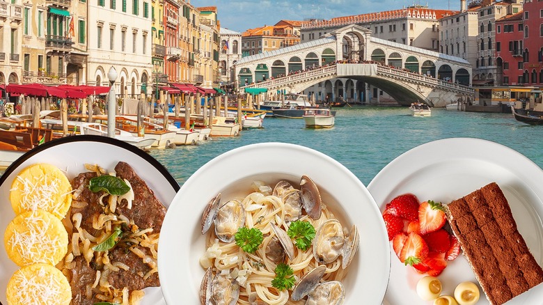 Rialto bridge with plates of food