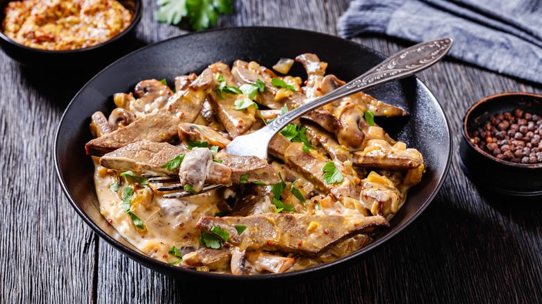 bowl of beef stroganoff