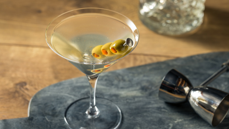 Dirty martini with olives