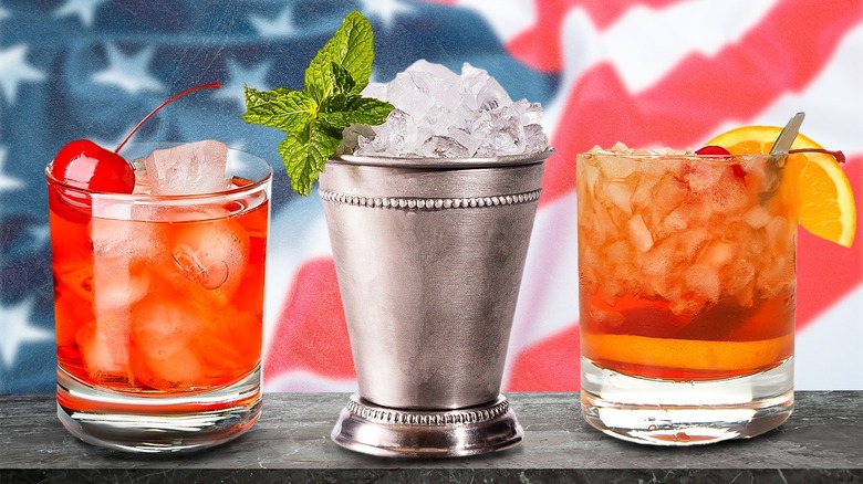 three cocktails and an American flag