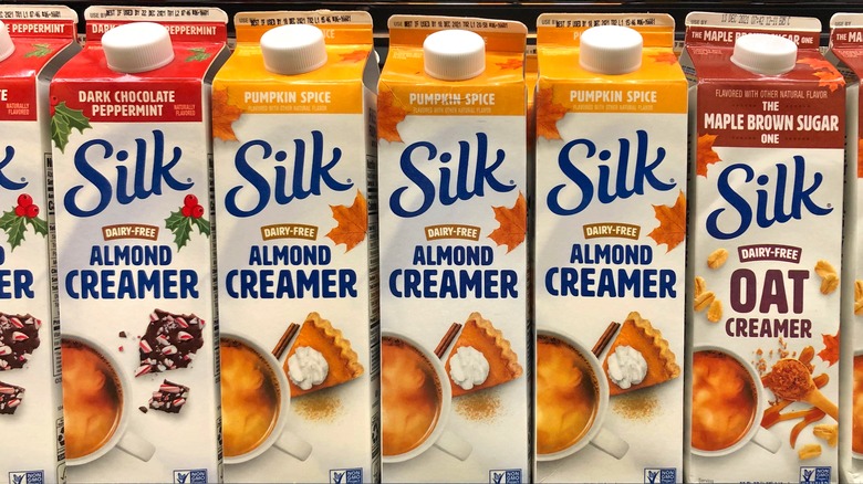 Row of soy milk creamers