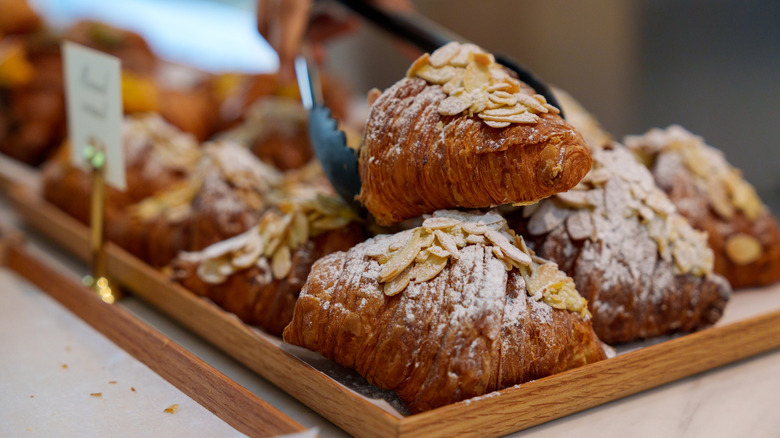 almond croissants on tray