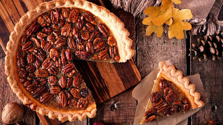 pecan pie on table