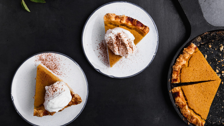 pumpkin pie slices on table