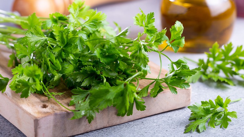 Fresh parsley on cutting board 