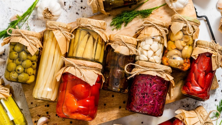 assorted homemade pickled vegetables