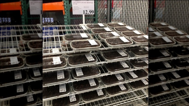 Costco fudge brownies on rack