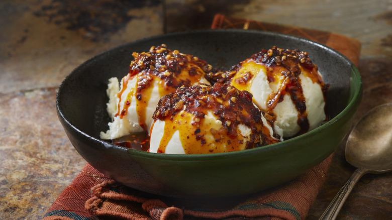 Chile sauce ice cream in bowl