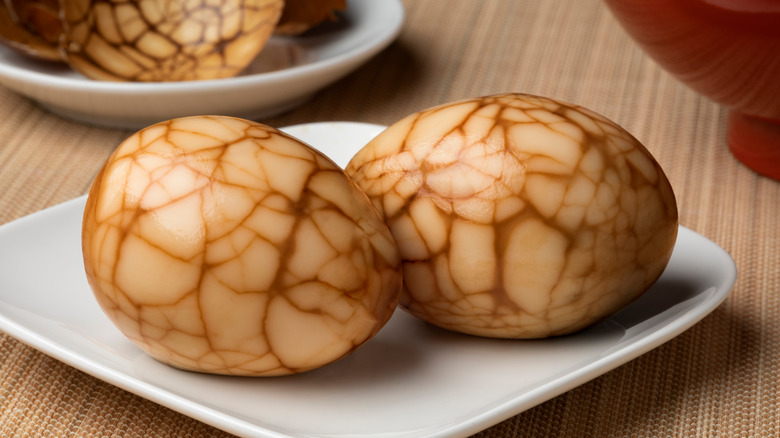 Marbled eggs on plate