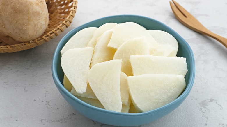 fresh jicama in bowl