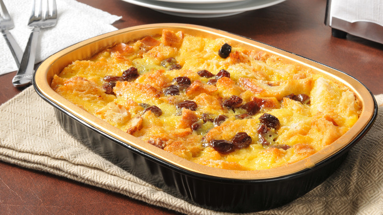 Bread pudding with raisins