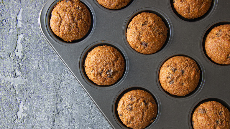 Bran muffins in tin