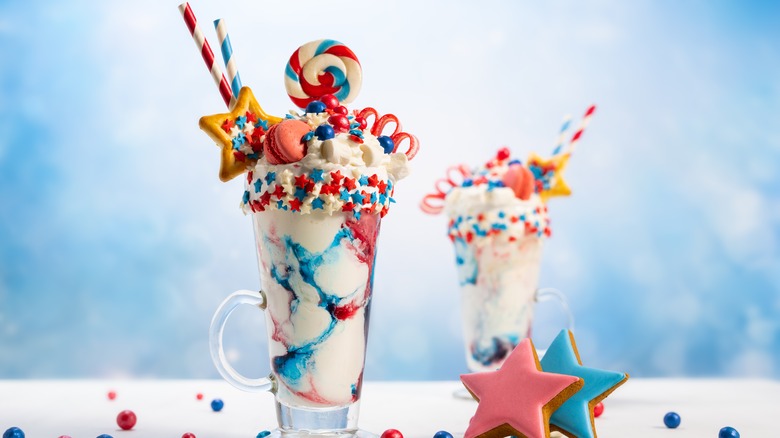 Patroitic milkshakes in glasses