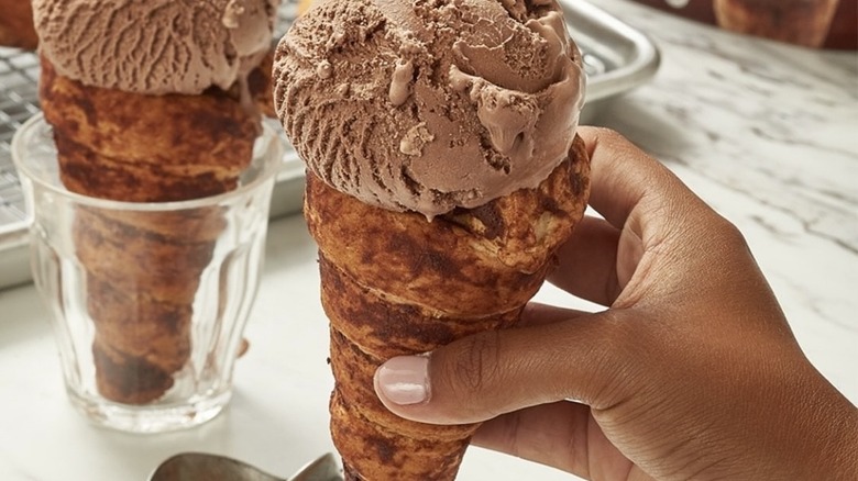 Chocolate ice cream in cone