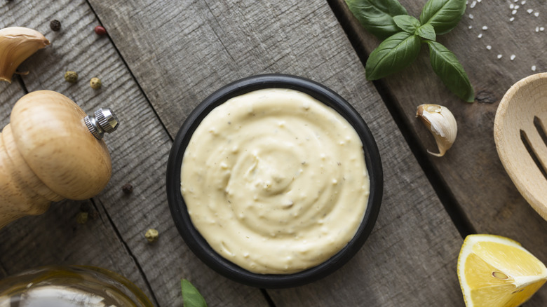 creamy dressing in bowl