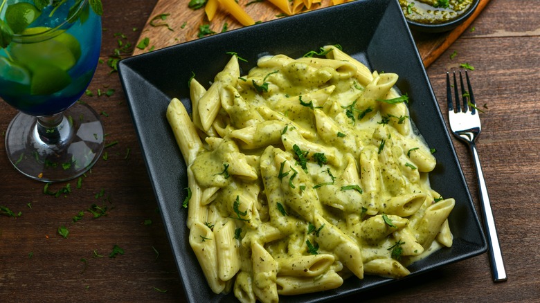 pasta with creamy pesto sauce